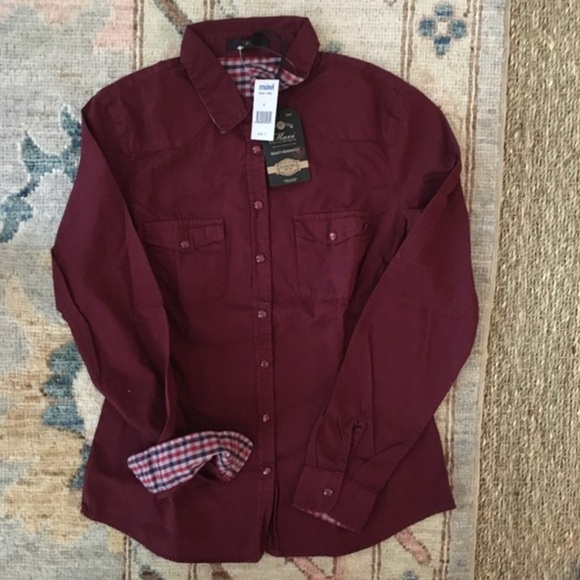Mavi Burgundy with Pearl like Button-Up Shirt - Picture 1 of 6